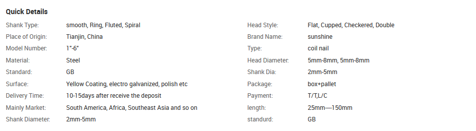 coil nail parameter